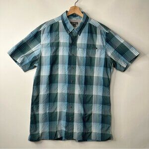 Eddie Bauer Plaid Short Sleeve Nylon Fishing Shirt Size L